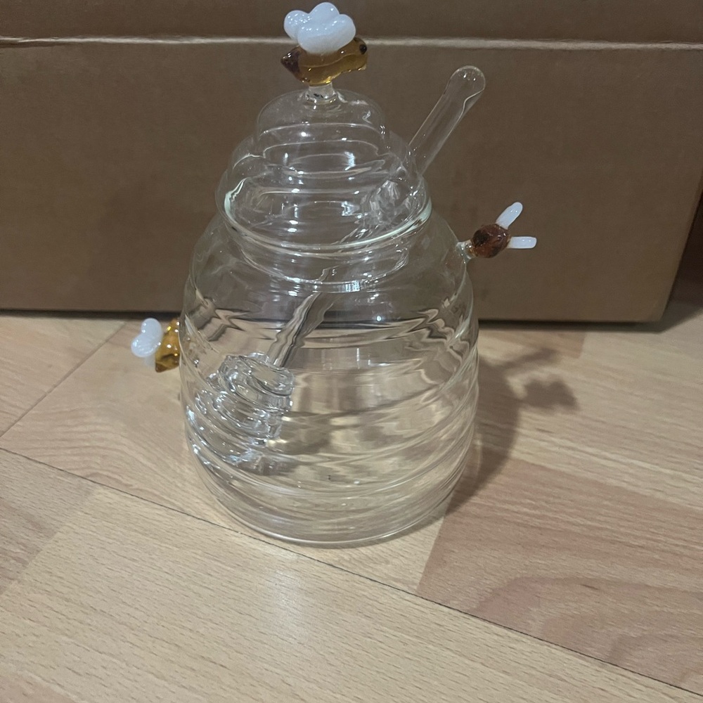 Neiman Marcus Glass Honey Jar with‎ Bee Accents